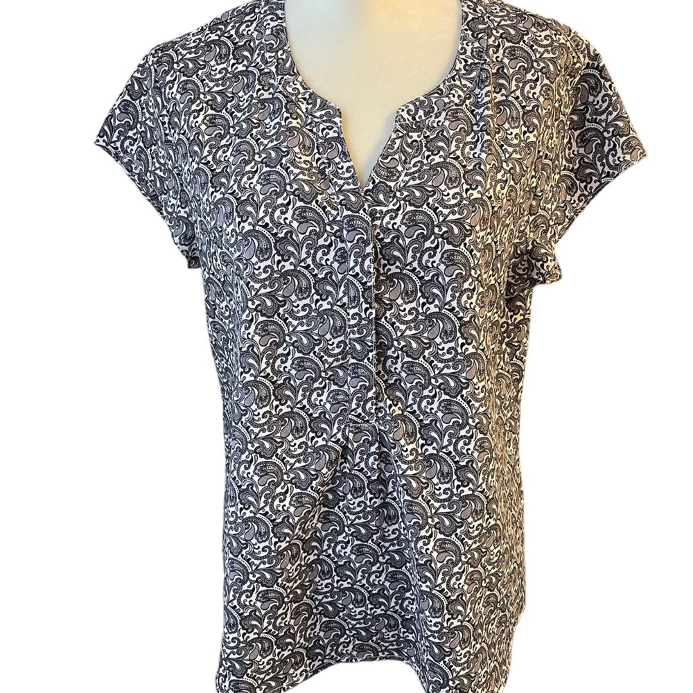 Croft & Barrow Paisley Cap-Sleeve Blouse EUC